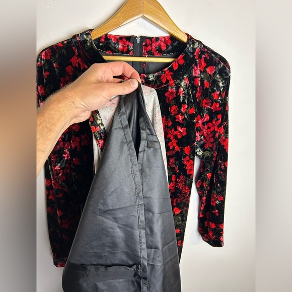 Vintage Hand Made Floral Velvet Midi Dress Xs Timeless Feminine Romantic Amish - Picture 5 of 11